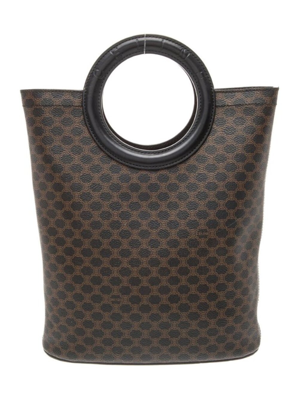Celine Vintage Macadam Brown Top Handle Tote Bag Leather Trim